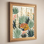 Framed Canvas Wall Art Bohemian Gouache Desert Foxes in Yucca Floral Pink and Yellow Canvas Print Poster Gold Frame Wall Decor for Living Room Southwestern Decor, Animal Art - Inch 16x20 - Image 5