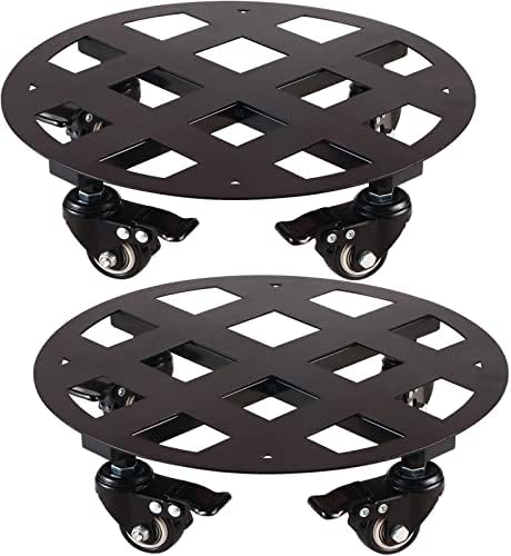 2 Packs 13 inches Large Metal Plant Caddy with Wheels Heavy-Duty Round Plant Stands with Casters Indoor Outdoor Flower Pot Mover Roller Base Garden Dolly Coasters Black, Strong Load Capacity by Planterhoma