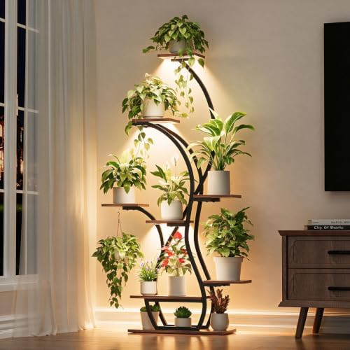Plant Stand Indoor with Grow Lights - 8 Tiered Corner Plant Shelf Indoor by EVAWOO