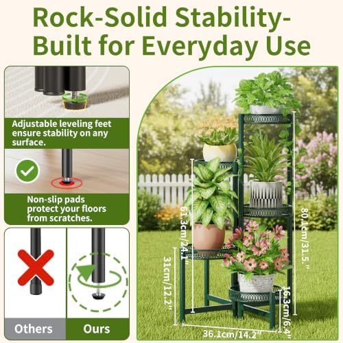 5-Tier Metal Plant Stand Indoor Outdoor, Corner Tall Plant Shelf for Multiple Plants, Foldable Plant Stand, Heavy Duty Flower Stand Holder for House Living Room Balcony Garden Patio -GreenFlower - Image 3