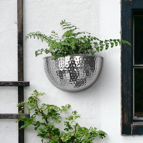 Allegorie Metal Wall Planter | Indoor or Outdoor Hanging Plant Pot | Farmhouse Decor & Boho Kitchen Decoration for Herbs & Succulents 12x7 (Silver) - Image 6