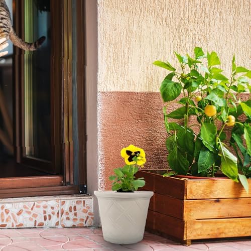 Hemoton 12-inch Resin Flower Pot with Antique Roman Pattern, Outdoor Balcony Planter for Plants, Rustic Stone-Look Planting Pot for Bonsai and Tree Gardening Style - Image 5