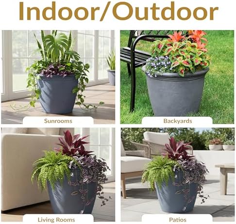 Sunnydaze Anjelica 20'' Large Plastic Planter Pot for Plants, Slate - Image 5