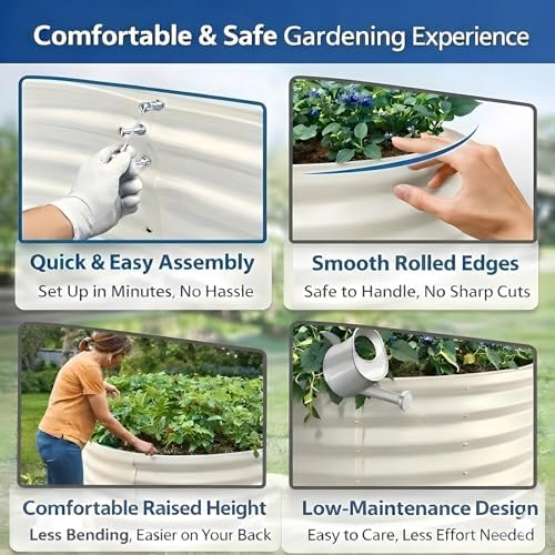 5FT Round Raised Garden Bed, Heavy Duty Galvanized Metal Planter Box for Vegetables, Flowers & Herbs, Rust-Resistant Outdoor Gardening Bed with Modern White Finish & Easy DIY Assembly - Image 7