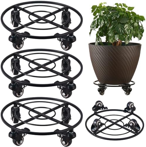 3 Packs Large Metal Plant Caddy with Wheels 13.6" Rolling Plant Stands Heavy-Duty Wrought Iron Plant Dolly Plant Rollers Planter Mover with Casters by KvyusFlourish