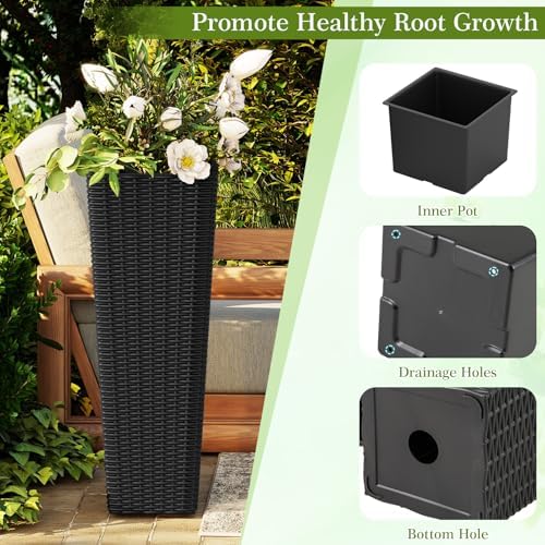 GIANTEX Planters for Outdoor Plants Set 2, 32" & 24" Tall Tapered Plants - Image 4