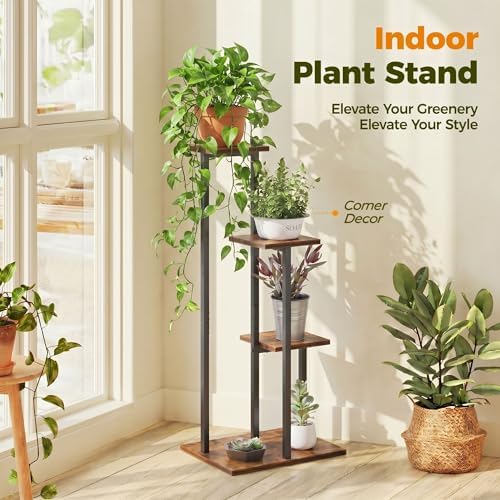 3 Tier Plant Stand Indoor, Tiered Plant Stands for Indoor Plants Multiple, Corner Flower Stand for Living Room, Multi-Layer Vintage Design Plant Shelf - Image 2