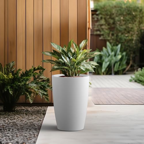 Kante Large Round Tapered White Concrete Planter 22.4" Tall, Outdoor - Image 4