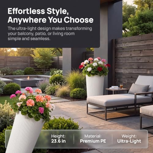 24" Tall Planters for Outdoor Plants Set of 2 - Round White - Image 5