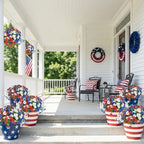 Hananona 2 Set Artificial Outdoor Flowers with Hanging Basket, 2 Hanging Planters with 24 Pcs Patriotic Flowers for Summer Front Porch Patio 4th of July Decor (Red, White, Blue) - Image 3
