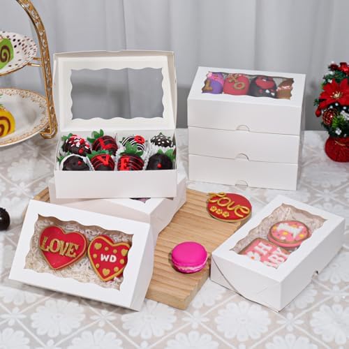 TEMLQPACK 100pcs White Rectangular Bakery Boxes with Window, 7x4.3x2 Inches, Perfect for Cookies, Macarons, Chocolate Covered Strawberries, and More - Image 5