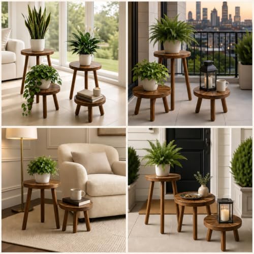 6-Pack Wood Plant Stand, Carbonized for 6-12" Pots Indoor Outdoor - Image 5