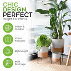 23 Bees Mid-Century Modern Ceramic Planter with Plant Stand Indoor Decorative Plant Pot with Stand in Earthy Beige and White Glaze, Black Metal Stand (Large 16 inch plant pot, Three sizes) (Small) - Image 6