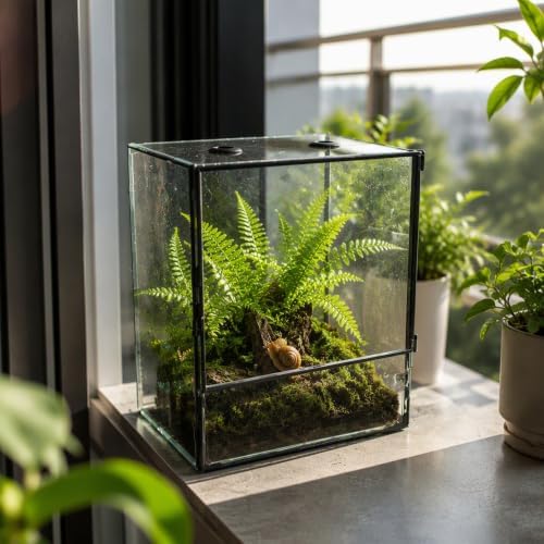 ZMG Glass Terrarium Front Door Top Vents, Rectangular Snail Habitat Planter - Image 2