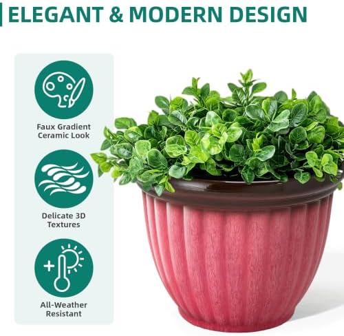 15" Large Planters for Outdoor Plants Set of 2 Plastic Flower Pots - Image 7