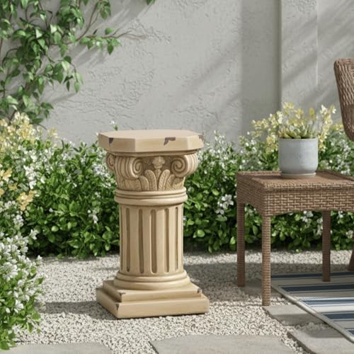 Merax 18.50" H Ionic Pedestal Plant Stand, MGO Decorative Pedestal Side Table for Indoor Outdoor Entryway Garden Home, Antique Yellow, No Assembly Needed - Image 4