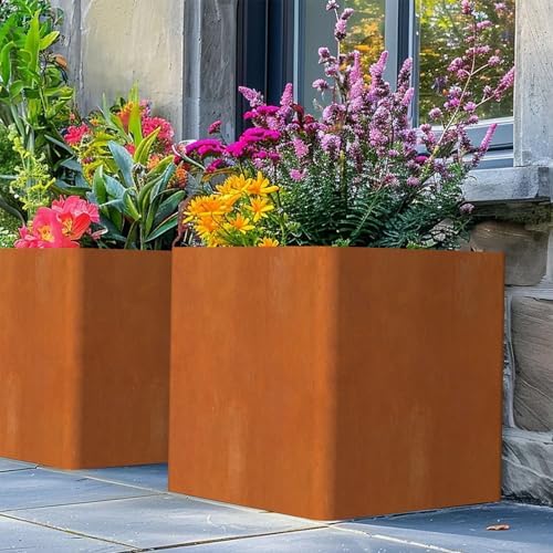 Corten Steel Planters Outdoor 24"x24"x25", Large Cube Planters - Image 4