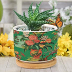 Vase Green Chinoiserie Planter Ceramic Daily Round Plant Pots with Drainage Holes and Bamboo Tray Pot for Pots Outdoor Indoor Plants - Image 6
