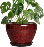 8 Inch Planter - Ceramic Plant Pots with Drainage Hole and Saucer, Decorative Plant Pots for Indoor Plants Outdoor, Round Planter, Modern Office Decor, Gifts for Gardeners, Red Leopard by Thirtypot