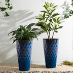 Glitzhome 23.75" H Tall Outdoor Planter, Set of 2 Wavy Texture Cobalt Blue Large Outdoor Planters, with Drainage Hole, Plastic Large Round Decorative Flower Plant Pot for Front Porch, Indoor - Image 5