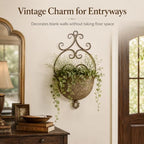 Vintage Wall Hanging Planter with Ornate Scroll Design, Distressed Rust Iron Wall Mount Flower Pot, Rustic Farmhouse Decorative Pot for Indoor Outdoor Porch Entryway Garden Wall Decor(A3076) - Image 4