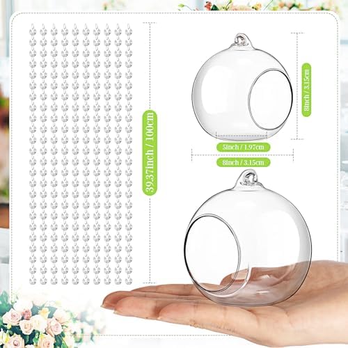 Glikceil Hanging Glass Tealight Holder with Crystal Garland, 56 Pcs, Clear - Image 4