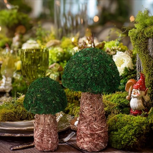 2 Pcs Artificial Moss Mushroom Enchanted Forest Table Decor, 7.8" and 11" - Image 5