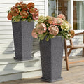 Square Tall Planters for Outdoor Plants with Tray - 24" Gray 2Pack by Outdoorchairs
