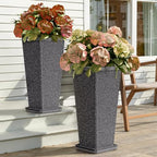 Square Tall Planters for Outdoor Plants with Tray - 24" Gray 2Pack by Outdoorchairs