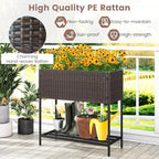 Giantex Raised Garden Bed with Legs, 28" x12" Rattan Elevated Planter Box w/Storage Shelf, Removable Liner, Drainage Gaps for Vegetables, Flowers & Herbs, Outdoor Planting Stand for Backyard, Patio - Image 7
