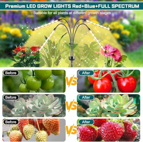LED Grow Lights for Indoor Plants,4 Heads Full Spectrum Plant Light with 15-63" Adjustable Tripod Stand, Indoor Grow Lamp with Remote Control and Auto On/Off Timer Function - Image 5