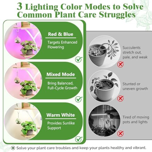 VINGLI 61" Plant Stand Indoor with Growing Lights, White and Oak - Image 5