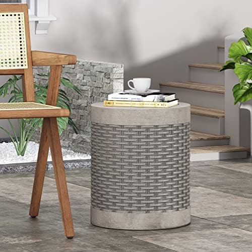 ø15.75'' Concrete Side Table End Table for Outdoor & Living Room, Modern Round Circle Style, Durable and Lightweight, Cement & MGO Material, No Assembly, Light Gray - Image 4