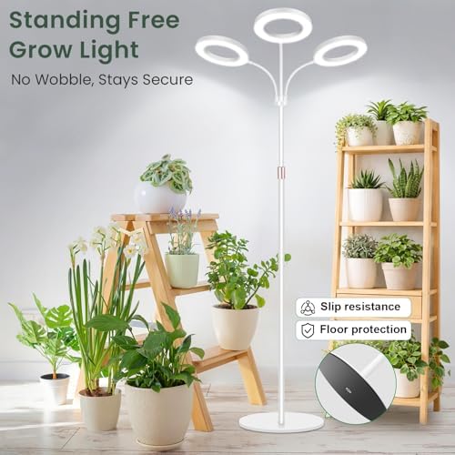 LBW 3-Head Grow Light with Stand for Indoor Plants, Full Spectrum Grow Light for Tall Large Plants, Adjustable Height up to 68", Auto Cycle Timer 6/8/12/16H, 5-Level Dimming, 3 Lighting Modes,White - Image 7