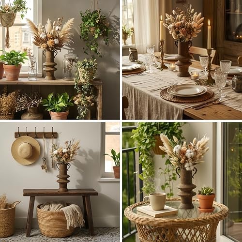 Vintage Distressed Rust Iron Planter, 15 Inch Tall Decorative Flower Pot with Ornate Scroll Handles, Unique Stacked Antique Vase for Indoor Outdoor Farmhouse Patio Entryway Mantel Decor(A3256) - Image 6