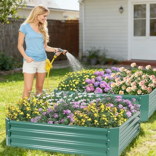 2 Pcs Galvanized Raised Garden Bed Outdoor 4x4x1ft, LotusGreen - Image 2