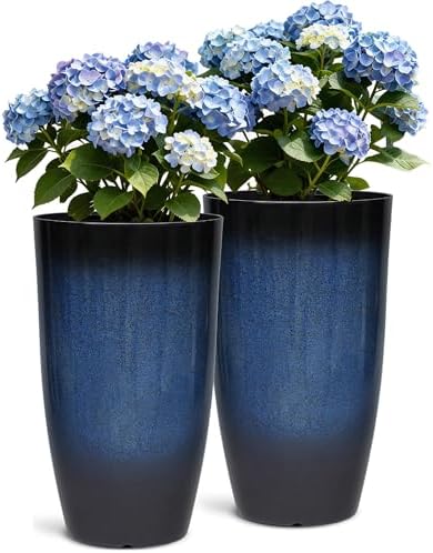 24" Large Tall Outdoor Planters, Set of 2 Faux Ceramic PP Flower Pots - Image 2