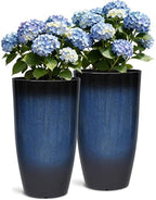 24" Large Tall Outdoor Planters, Set of 2 Faux Ceramic PP Flower Pots - Image 2