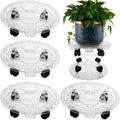 4 Packs 13.8 Inches Large Clear Plant Caddy Plant Saucers on Wheels Rolling Plant Stands Heavy-duty Plant Dolly Plastic Planter Roller Base Pot Movers Outdoor Plant Tray Coaster by KvyusFlourish
