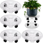 4 Packs 13.8 Inches Large Clear Plant Caddy Plant Saucers on Wheels Rolling Plant Stands Heavy-duty Plant Dolly Plastic Planter Roller Base Pot Movers Outdoor Plant Tray Coaster by KvyusFlourish