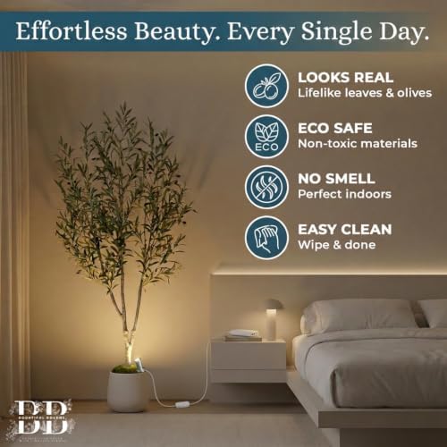 6ft Artificial Olive Tree with LED Light & White Pot - Fake Indoor Plant - Image 4