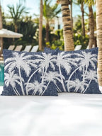 Throw Pillows 16x16 Set of 2, Tropical Palm Tree Waterproof Outdoor Pillow Covers with Insert, Vintage Dark Blue Exotic Botanical Plants Decorative Pillowcase Cushion for Patio, Garden, Couch - Image 7