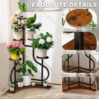 6-Tier Corner Plant Stand, Indoor Plant Stand with L-shaped Base, Aesthetic Metal Plants Shelf for Multiple Plants Flower Pot, MDF Outdoor Plant Holder for Patio Balcony (Rustic Brown) - Image 6