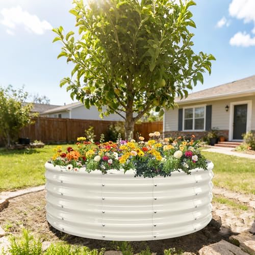 YSEJOMP 17" Tall 48" Diameter Round Raised Garden Bed Kits Outdoor White - Image 6