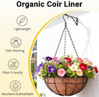 ZeeDix 2 Pack 14 Inch Metal Outdoor Plant Hanging Baskets, Round Wire Planter Basket with Coco Coir Liner, Large Hanging Flower Pots for Outdoor Garden Yard Patio Porch Balcony Decor - Image 4