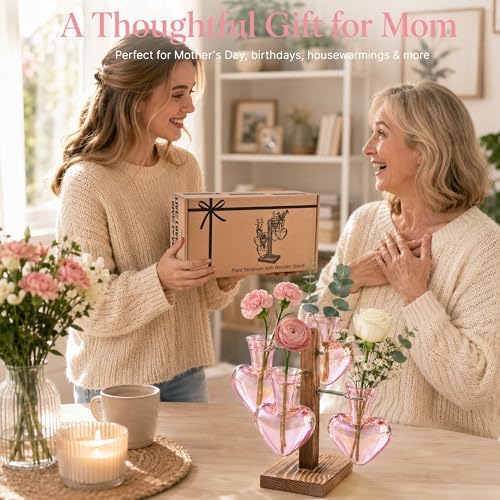 Nacome Plant Terrarium Propagation Stations: Pink Vase with Wooden Stand - Image 3