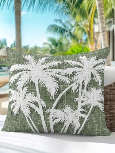 Throw Pillow 16x16 Inch, Tropical Palm Tree Waterproof Outdoor Pillow Covers with Insert, Vintage Moss Green Exotic Botanical Plants Decorative Pillowcase Cushion for Patio, Garden, Couch, Sofa, Bed - Image 7