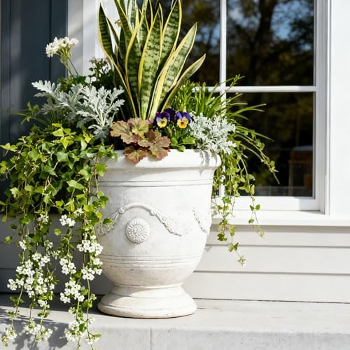 Urn Planter, 16.5 Inch Large White Garden Plant Pots - Image 5