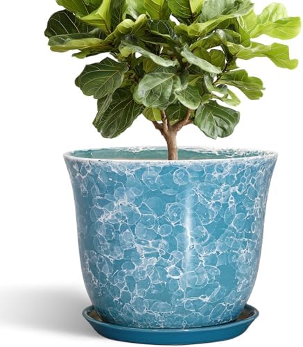 12 Inch Pots for Plants, Ceramic Planter with Drainage Hole, Blue by SUNPOTFOR