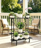 Zhongma 3 Tier Metal Heary Duty Plant Stand with Wheels, 35.43 L x 17.5 W x 38.6H . Space saving Plant Stand - Image 4